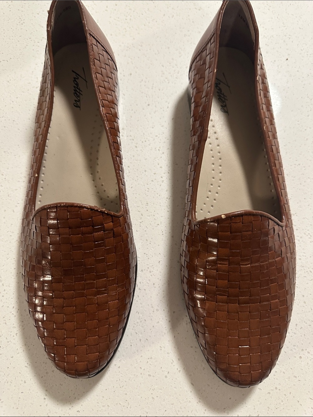 Trotters Cognac Woven Leather Slip-On Loafers
